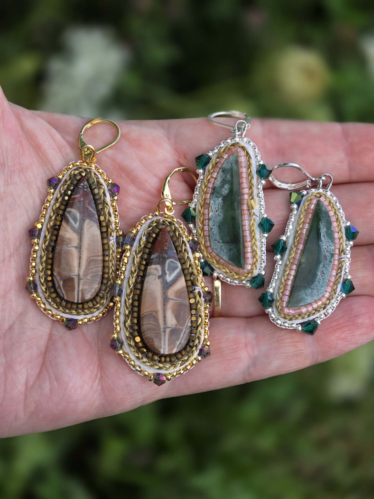 Petrified Wood and Sweetgrass earrings Two for $65
